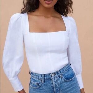 Reformation | Stilton White Linen Long Sleeve Top